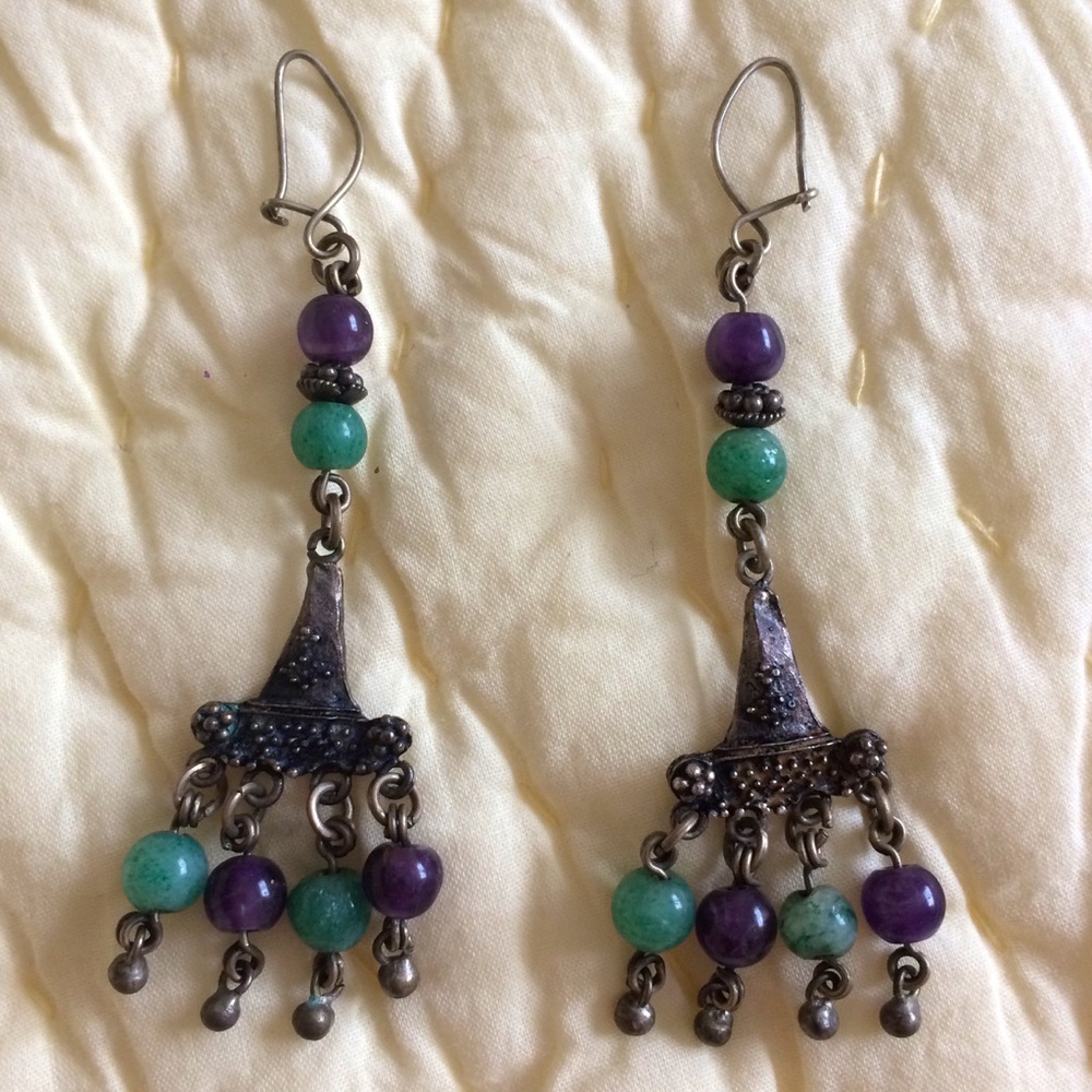 Vintage Jade and Amethyst Chandelier Earrings